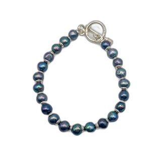 🐺 Freshwater Baroque Round Peacock Pearl Bracelet with Sterling Silver Clasp